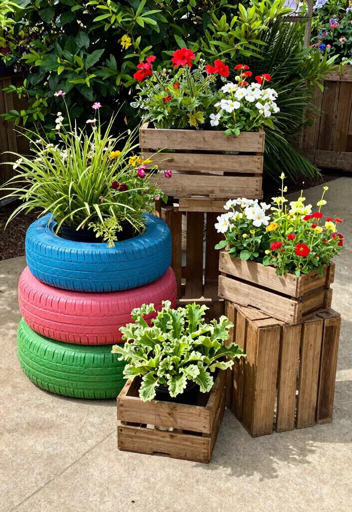 18 Concrete Patio Ideas on a Budget: Affordable Transformations 6 18 Concrete Patio Ideas on a Budget: Affordable Transformations - 6. Upcycled Planters 1