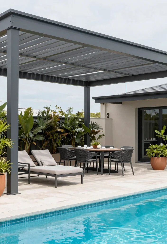 18 Covered Pool Patio Ideas for a Resort-Style Shade 14 18 Covered Pool Patio Ideas for a Resort-Style Shade - 14. Contemporary Louvered Roof 1