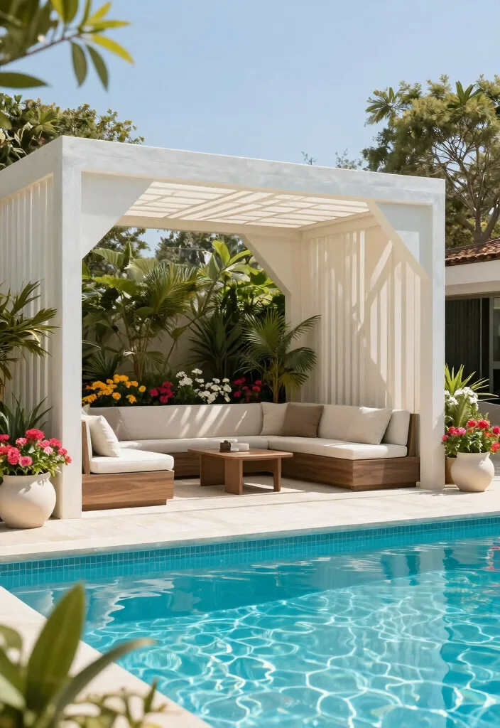 18 Covered Pool Patio Ideas for a Resort-Style Shade 15 18 Covered Pool Patio Ideas for a Resort-Style Shade - 15. Artful Shade Structures 1