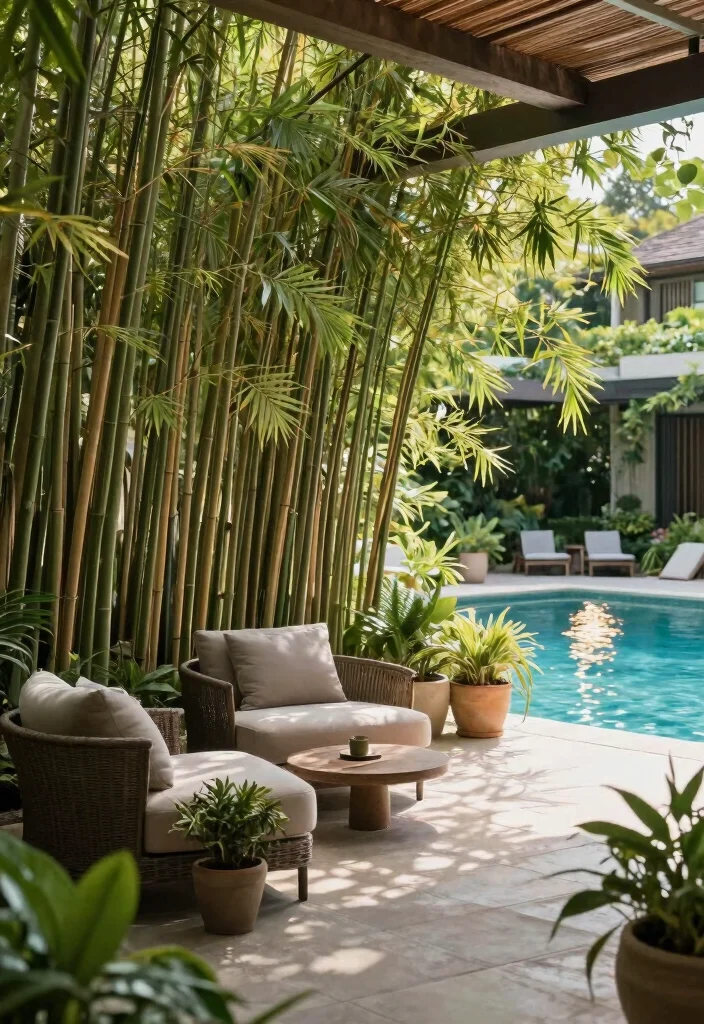 18 Covered Pool Patio Ideas for a Resort-Style Shade 16 18 Covered Pool Patio Ideas for a Resort-Style Shade - 16. Bamboo Privacy Screen 1