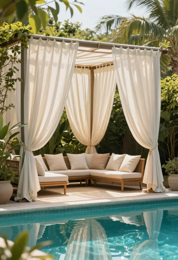18 Covered Pool Patio Ideas for a Resort-Style Shade 18 18 Covered Pool Patio Ideas for a Resort-Style Shade - 18. Elegant Outdoor Curtains 1