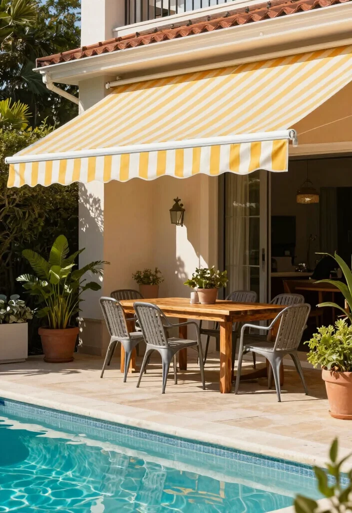 18 Covered Pool Patio Ideas for a Resort-Style Shade 4 18 Covered Pool Patio Ideas for a Resort-Style Shade - 4. Elegant Retractable Awning 1