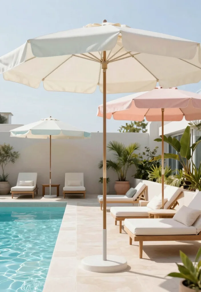 18 Covered Pool Patio Ideas for a Resort-Style Shade 8 18 Covered Pool Patio Ideas for a Resort-Style Shade - 8. Minimalist Canvas Umbrellas 1