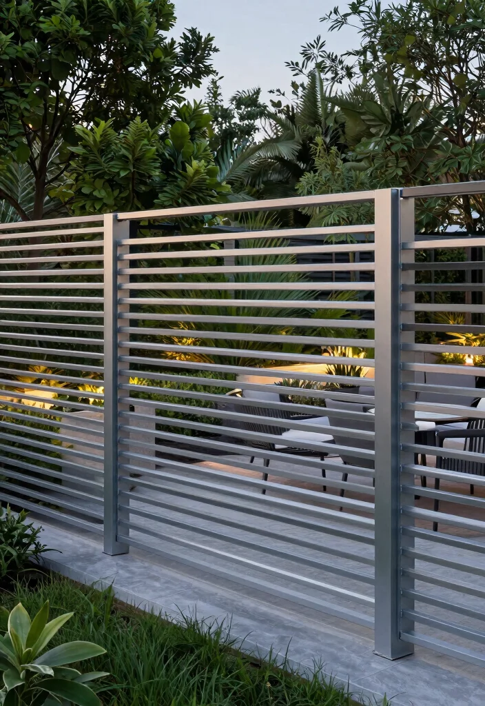 18 Metal Privacy Fence Ideas to Secure Your Modern Screening - 10. Horizontal Metal Fencing 1