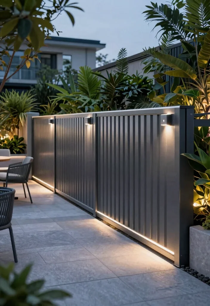 18 Metal Privacy Fence Ideas to Secure Your Modern Screening - 12. Smart Metal Privacy Fencing 1