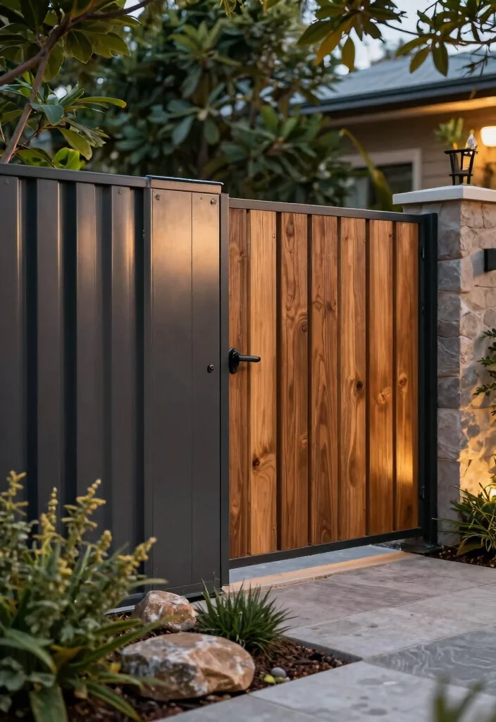 18 Metal Privacy Fence Ideas to Secure Your Modern Screening - 13. Mixed-Material Fencing 1