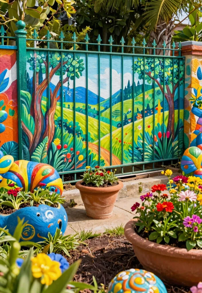 18 Metal Privacy Fence Ideas to Secure Your Modern Screening - 15. Art-Inspired Metal Fencing 1