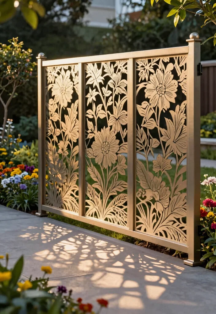 18 Metal Privacy Fence Ideas to Secure Your Modern Screening - 2. Decorative Laser-Cut Panels 1