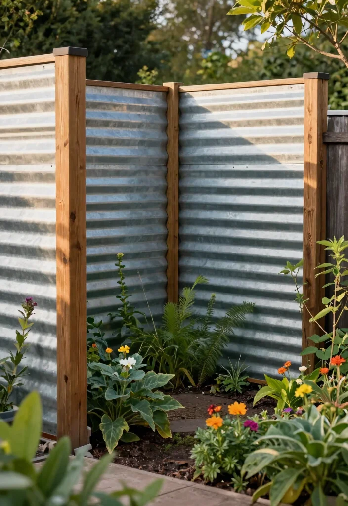 18 Metal Privacy Fence Ideas to Secure Your Modern Screening - 4. Rustic Corrugated Metal Fencing 1