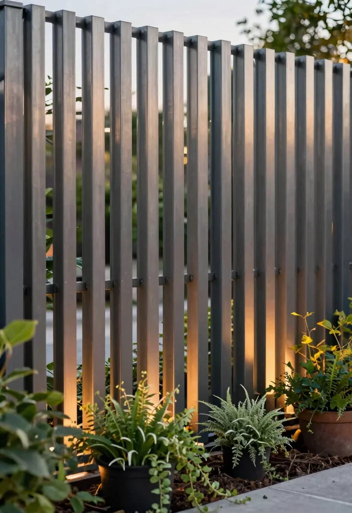 18 Metal Privacy Fence Ideas to Secure Your Modern Screening - 5. Vertical Metal Garden Fencing 1