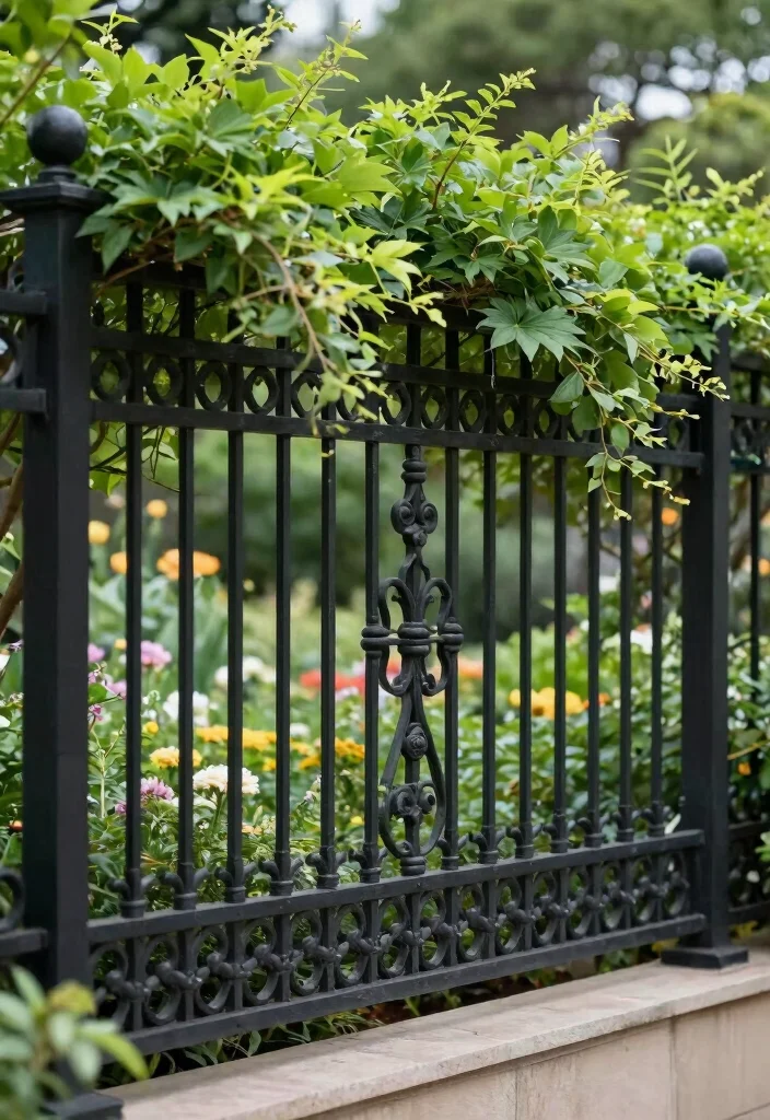 18 Metal Privacy Fence Ideas to Secure Your Modern Screening - 7. Rustic Wrought Iron Fencing 1