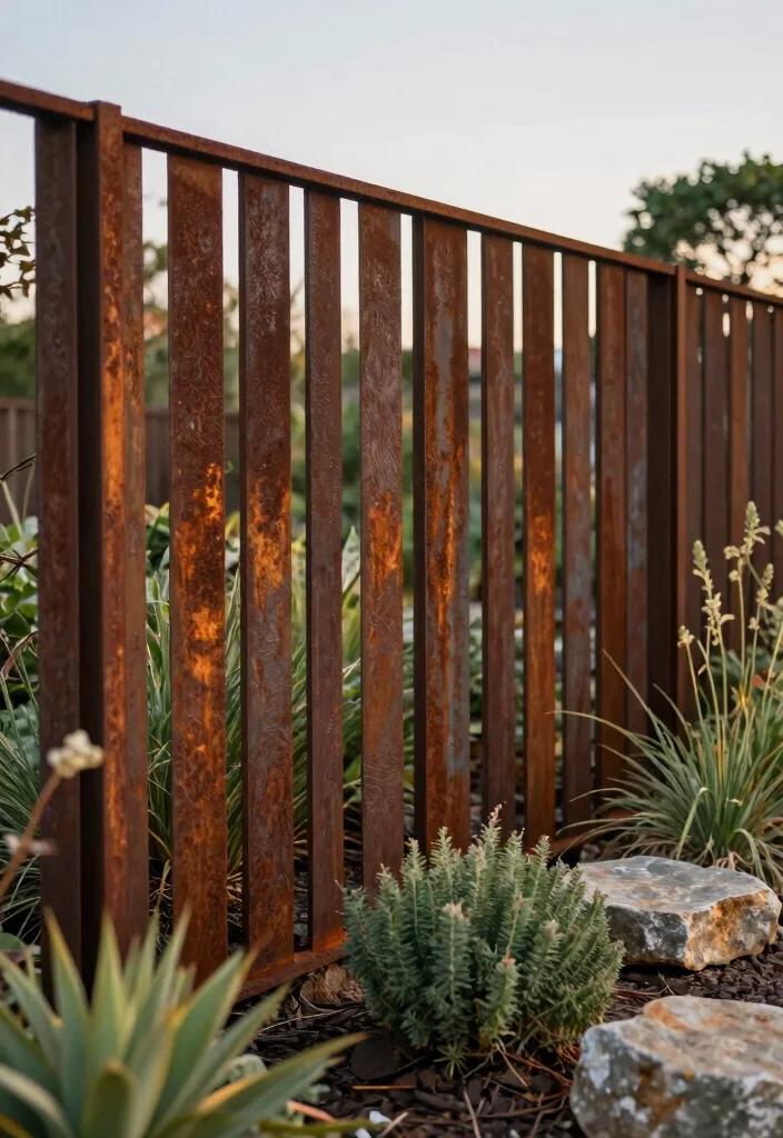 18 Metal Privacy Fence Ideas to Secure Your Modern Screening - 8. Industrial Corten Steel Fencing 1