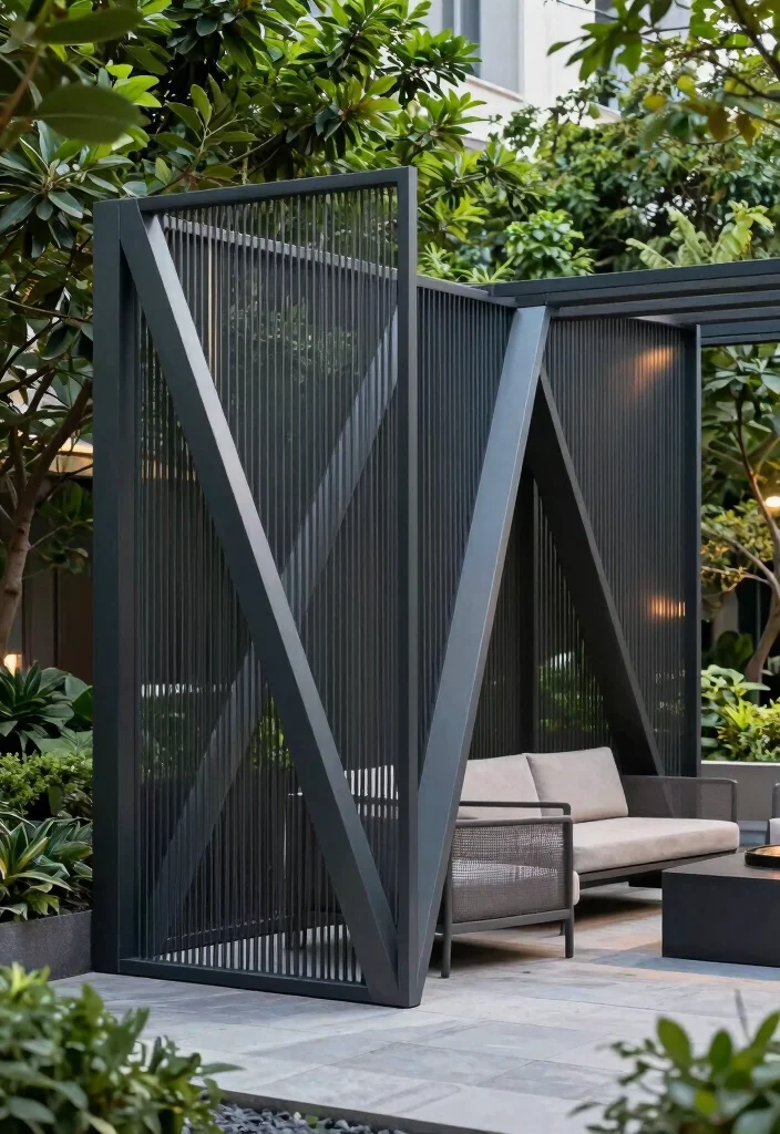 18 Metal Privacy Fence Ideas to Secure Your Modern Screening - 9. Geometric Metal Fencing 1