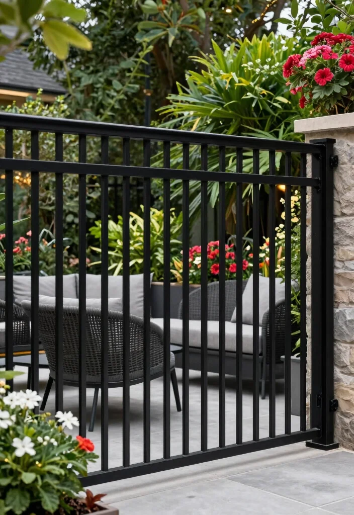 18 Modern Metal Fence Ideas: Sleek, Durable Style 11 18 Modern Metal Fence Ideas: Sleek, Durable Style - 11. Monochrome Magic: Black Metal Fences 1