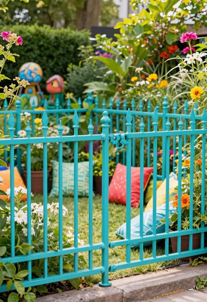 18 Modern Metal Fence Ideas: Sleek, Durable Style 12 18 Modern Metal Fence Ideas: Sleek, Durable Style - 12. Colorful Pop: Vibrant Metal Fences 1