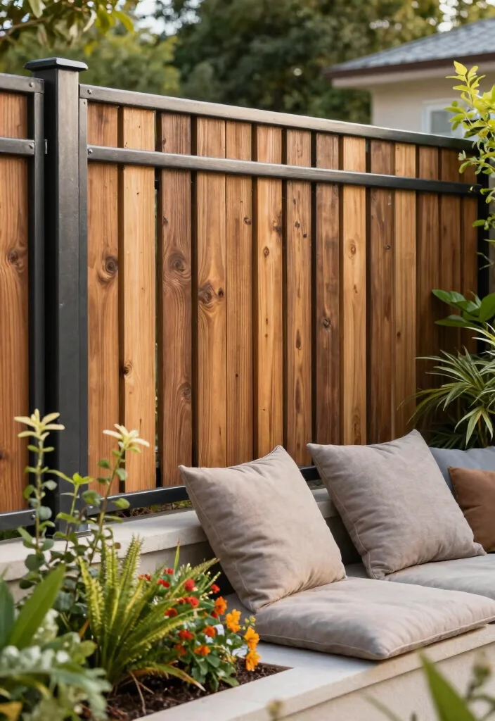 18 Modern Metal Fence Ideas: Sleek, Durable Style 13 18 Modern Metal Fence Ideas: Sleek, Durable Style - 13. Composite Creativity: Metal-Wood Combo 1