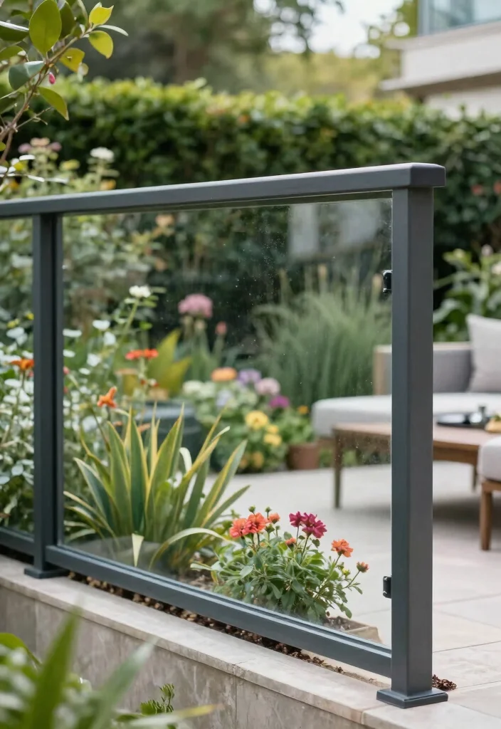 18 Modern Metal Fence Ideas: Sleek, Durable Style 6 18 Modern Metal Fence Ideas: Sleek, Durable Style - 6. Functional Beauty: Metal Frames with Glass Inserts 1