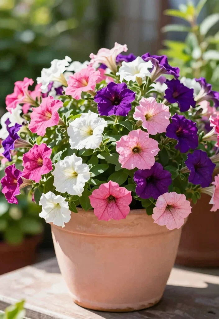 18 Perennial Planter Ideas for Long Lasting Blooms 13 18 Perennial Planter Ideas for Long Lasting Blooms - 13. Colorful Petunias for Summer Vibes 1