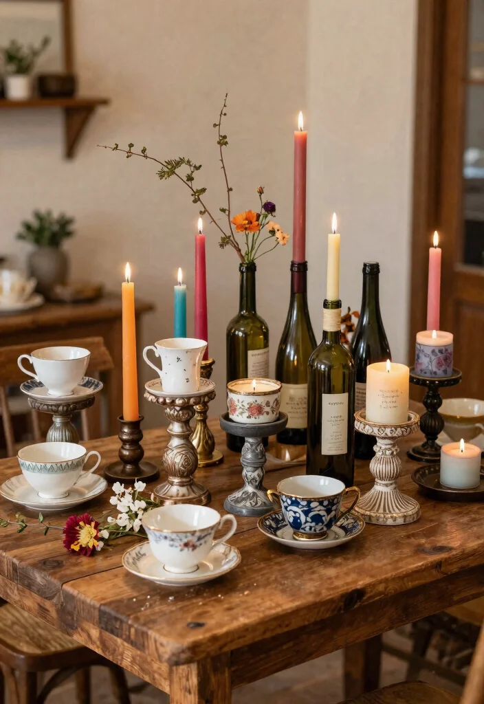 10 Big Candle Holder Ideas That Anchor Large Mantels and Tables - 10. Creative Upcycled Candle Holders 1
