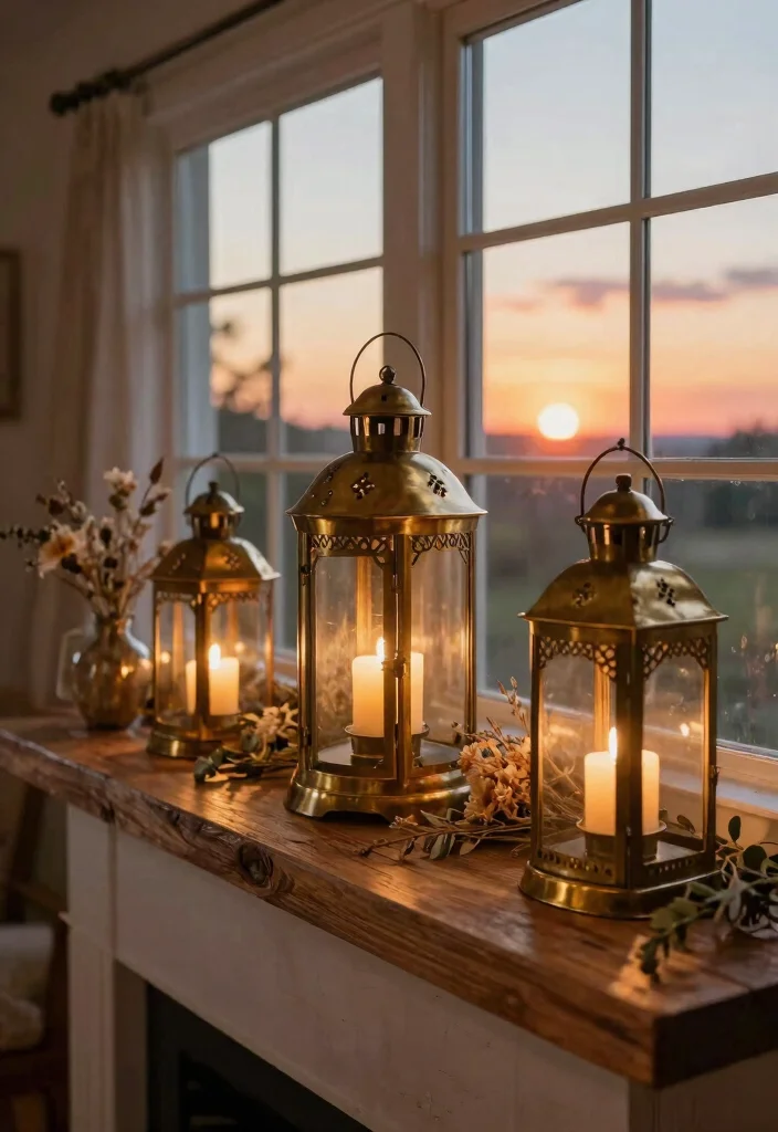 10 Big Candle Holder Ideas That Anchor Large Mantels and Tables - 2. Antique Brass Lantern Holders 1