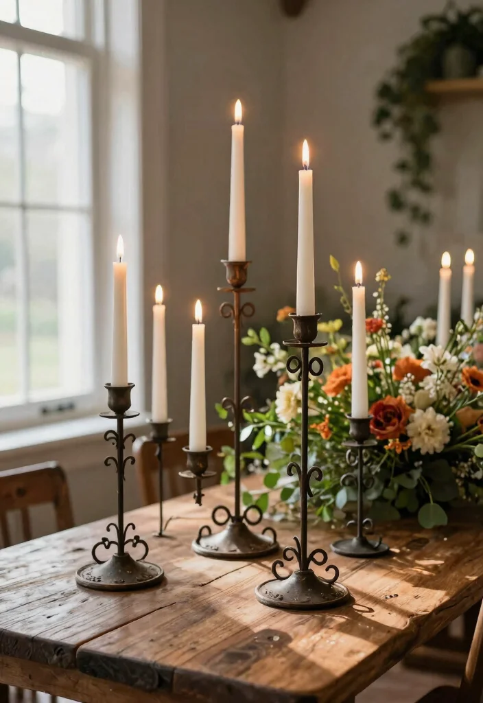 10 Big Candle Holder Ideas That Anchor Large Mantels and Tables - 3. Tall Wrought Iron Candle Stands 1