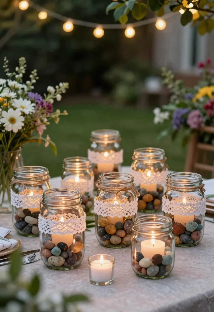 10 Big Candle Holder Ideas That Anchor Large Mantels and Tables - 4. Mason Jar Candle Holders 1