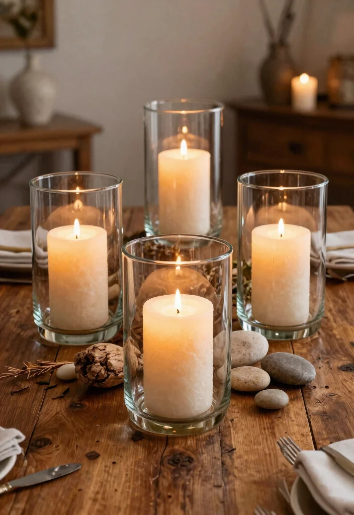 10 Big Candle Holder Ideas That Anchor Large Mantels and Tables - 5. Oversized Glass Hurricane Holders 1