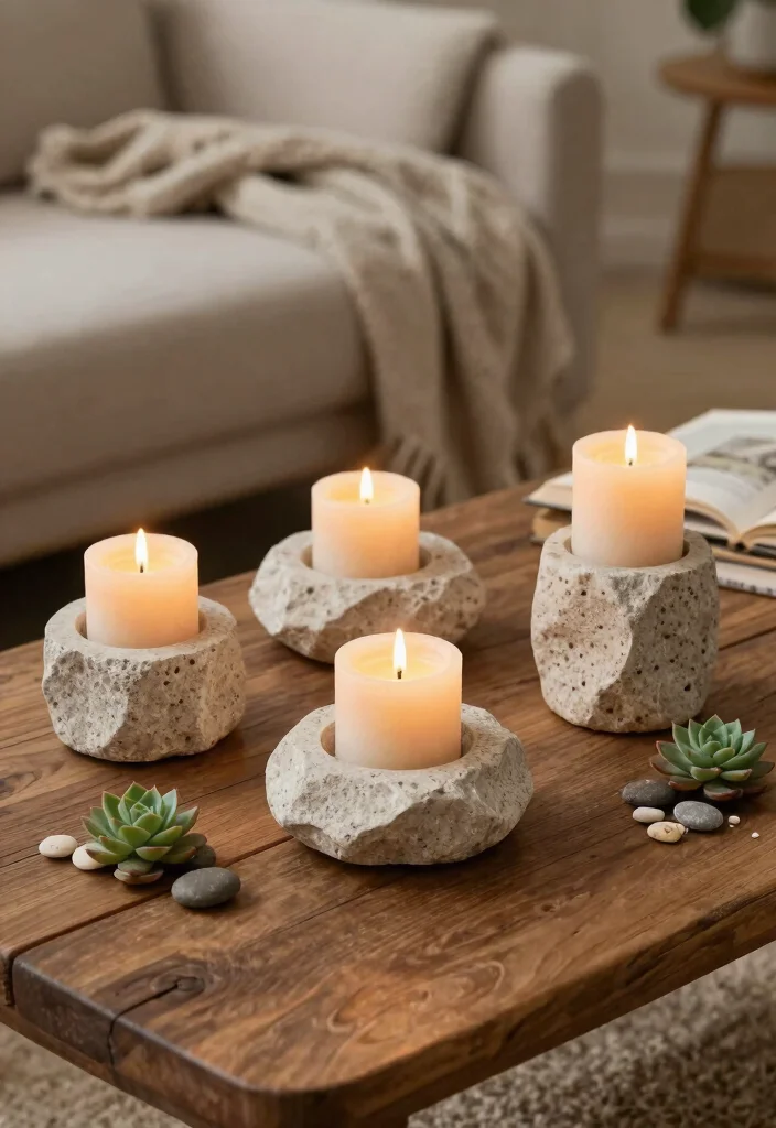 10 Big Candle Holder Ideas That Anchor Large Mantels and Tables - 6. Chunky Stone Candle Holders 1