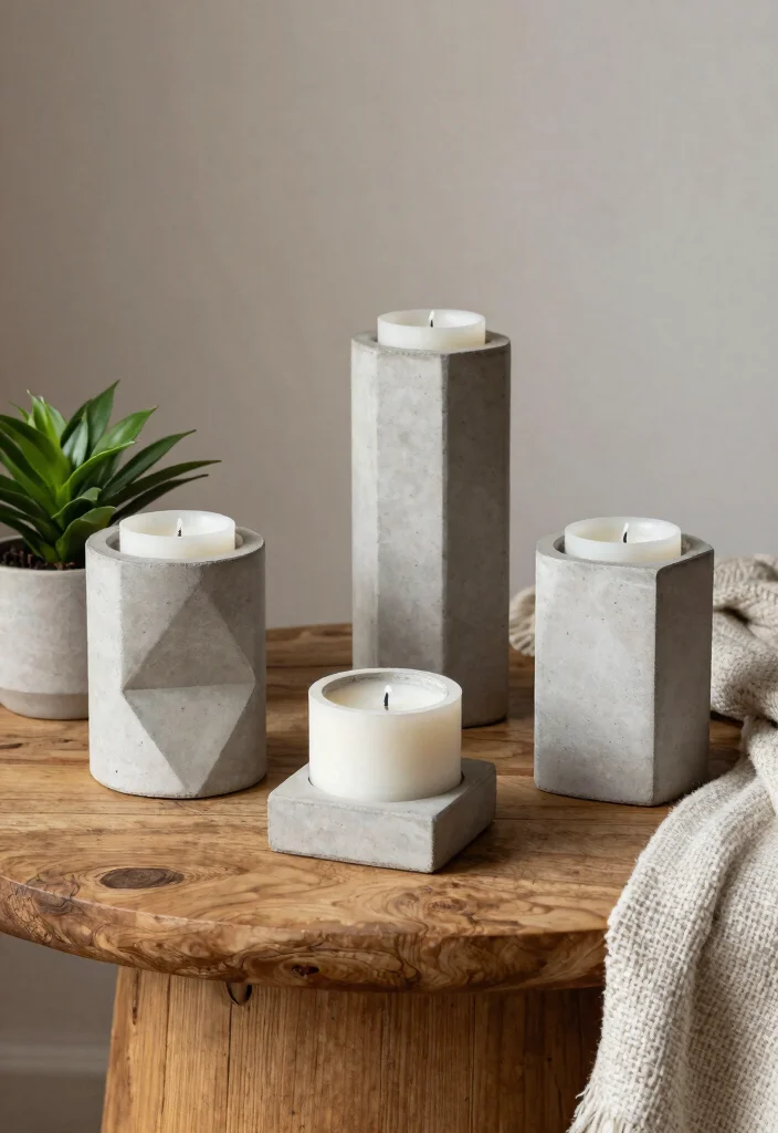 10 Big Candle Holder Ideas That Anchor Large Mantels and Tables - 9. Minimalist Concrete Candle Holders 1