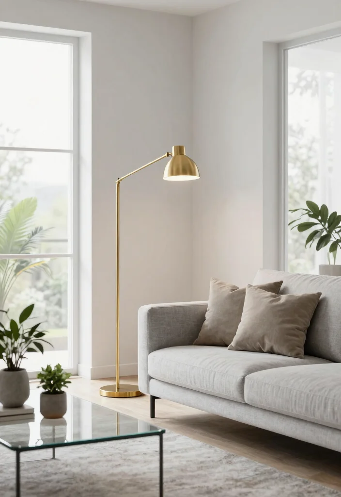 12 Brass Floor Lamp Ideas That Add Warmth Without Rewiring - 5. Minimalist Brass Floor Lamp 1