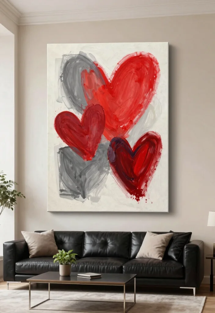 12 Heart Wall Decor Ideas That Don't Look Childish - 1. Abstract Heart Canvas Art 1