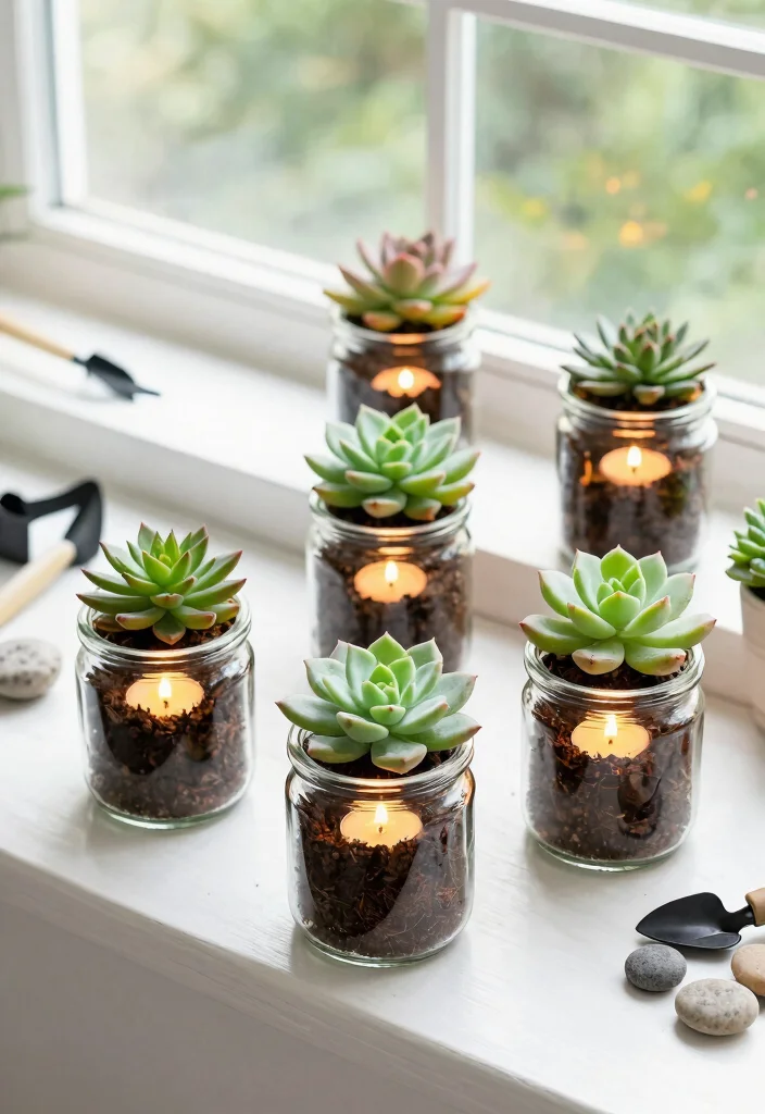 12 Jar Candle Holder Ideas You Can Make Without Spending $20 - 6. Succulent Planter Candle Holders 1