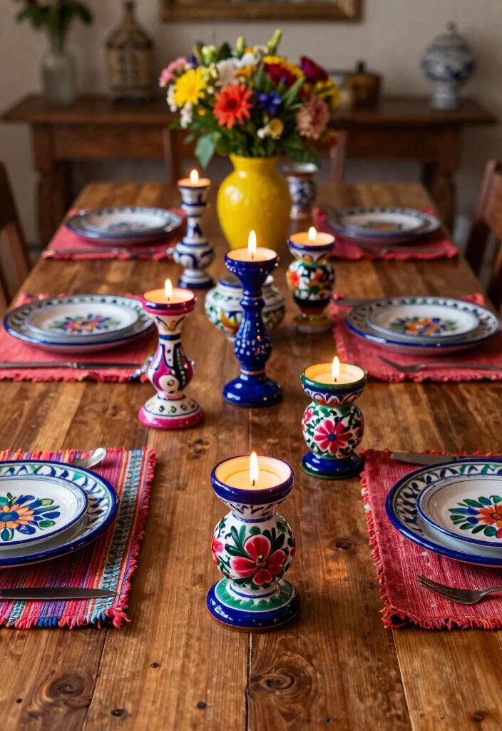 12 Mexican Candle Holder Ideas That Add Color and Warmth - 1. Vibrant Centerpieces for Dining Tables 1