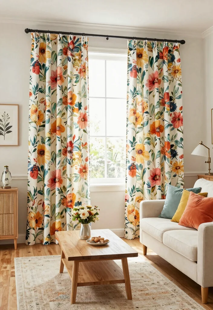 12 Pattern Curtains Living Room Ideas That Add Color Without Clutter - 1. Floral Fantasies 1
