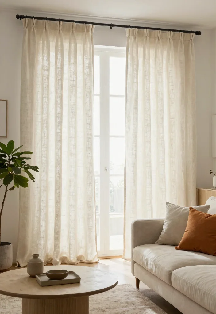 12 Pattern Curtains Living Room Ideas That Add Color Without Clutter - 10. Textured Linen 1