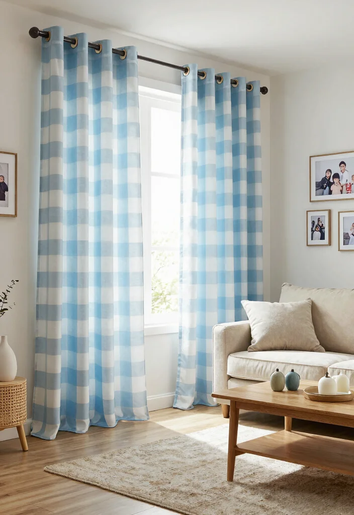 12 Pattern Curtains Living Room Ideas That Add Color Without Clutter - 12. Cheerful Checks 1