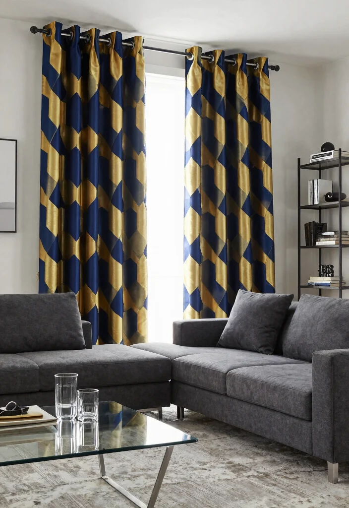 12 Pattern Curtains Living Room Ideas That Add Color Without Clutter - 2. Geometric Glam 1