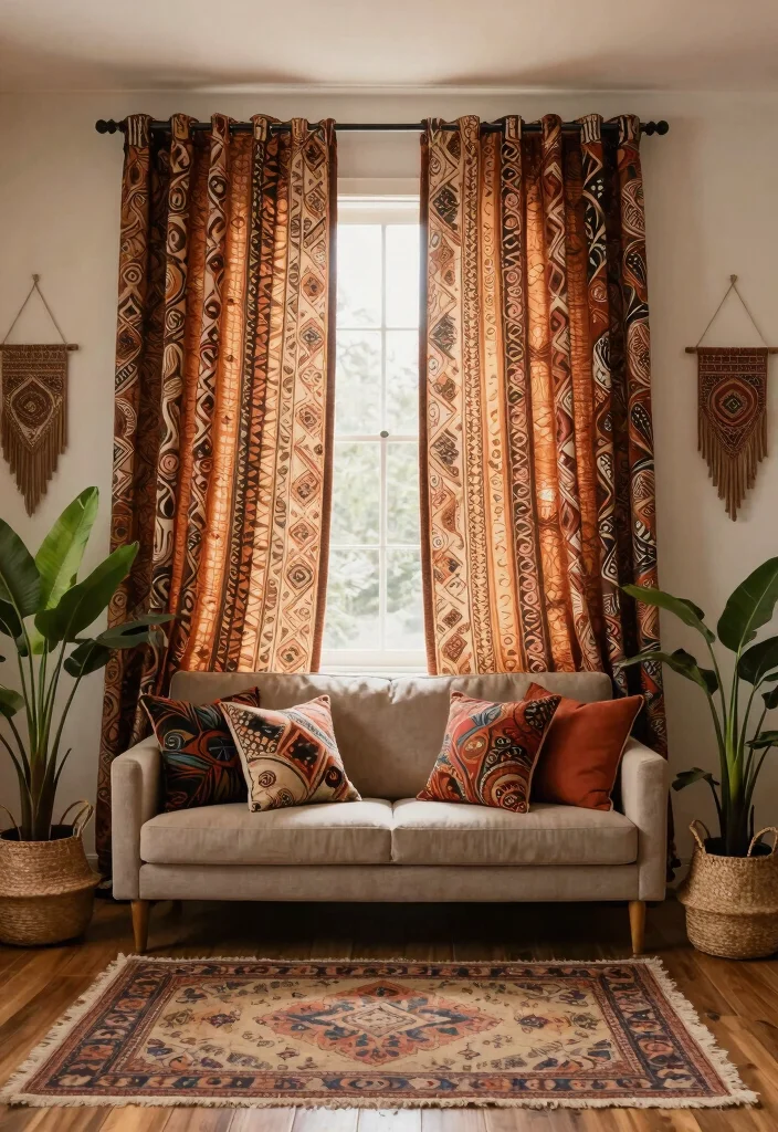 12 Pattern Curtains Living Room Ideas That Add Color Without Clutter - 3. Bohemian Bliss 1