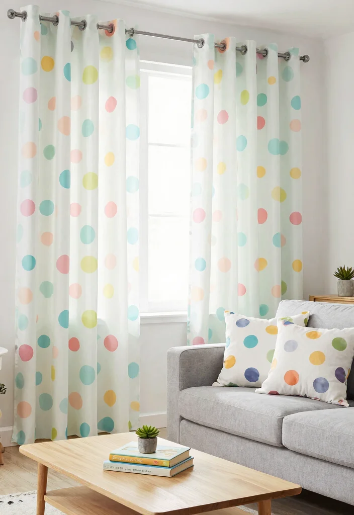 12 Pattern Curtains Living Room Ideas That Add Color Without Clutter - 6. Playful Polka Dots 1