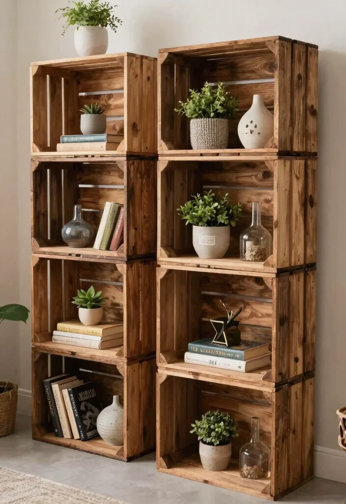 12 Small Wall Shelf Ideas for Tight Spaces and Rental Walls - 12. Repurposed Wooden Crates for Rustic Charm 1