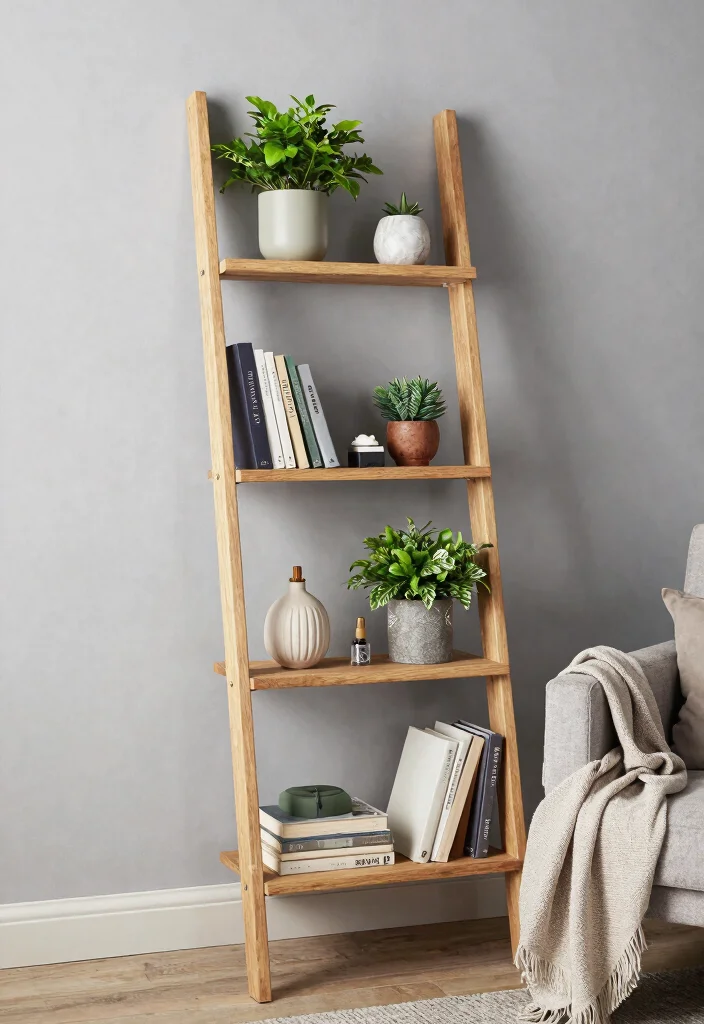12 Small Wall Shelf Ideas for Tight Spaces and Rental Walls - 3. Ladder Shelves for Vertical Appeal 1