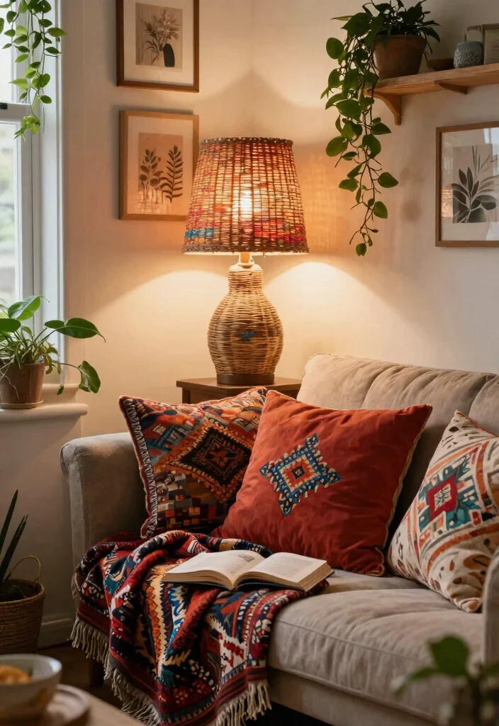 12 Table Lamp Lighting Ideas That Brighten Reading Nooks - 4. Bohemian Bliss: Layered Lighting 1