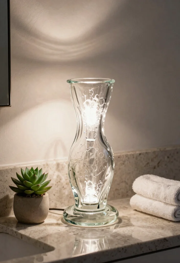 14 Bathroom Lamp Ideas That Provide Shadow-Free Lighting - 1. Recycled Glass Table Lamp 1