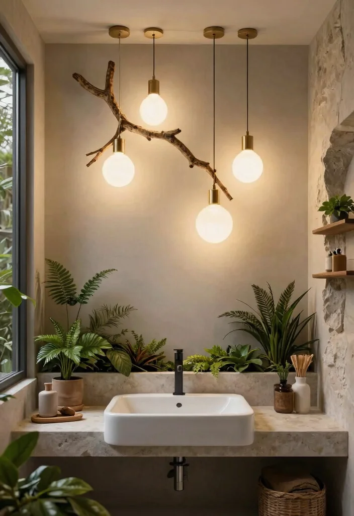 14 Bathroom Lamp Ideas That Provide Shadow-Free Lighting - 9. Nature-Inspired Light Fixtures 1