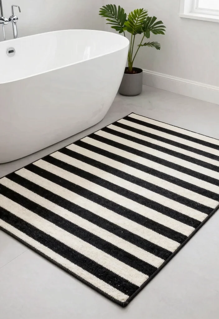 14 Bathroom Rug Ideas That Dry Fast and Stay in Place - 12. Bold Striped Rugs 1