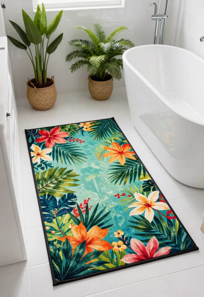 14 Bathroom Rug Ideas That Dry Fast and Stay in Place - 4. Vibrant Printed Bathroom Rugs 1