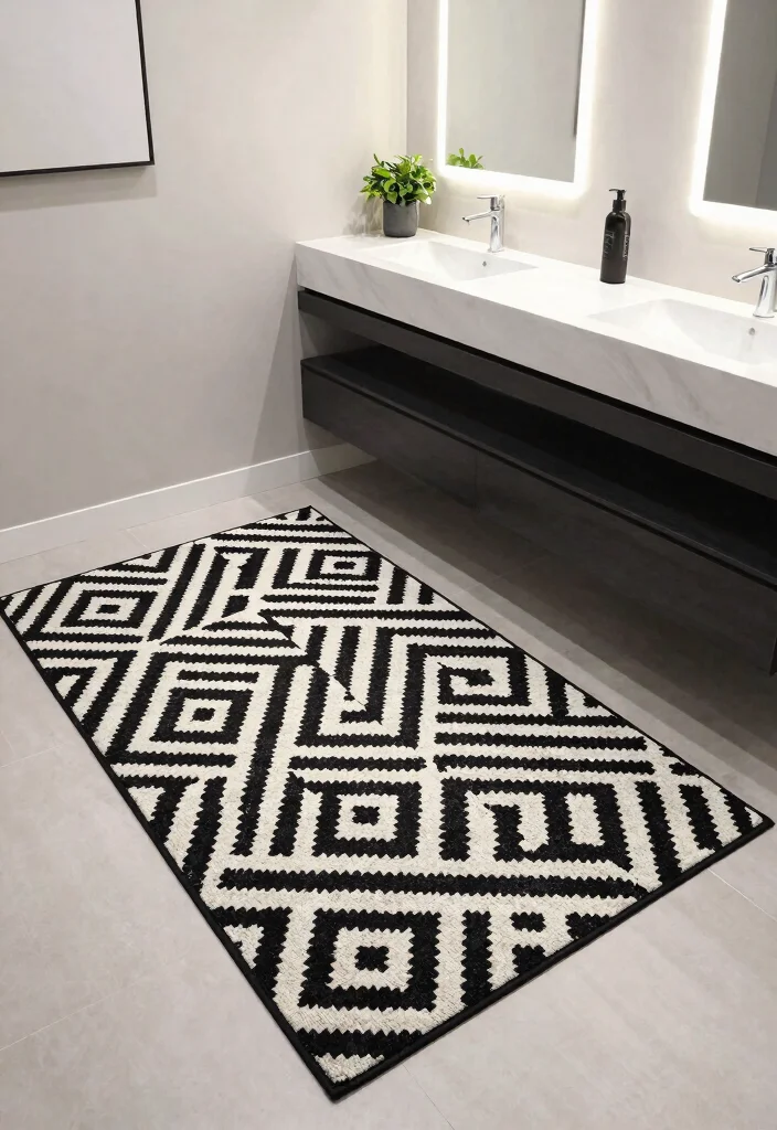 14 Bathroom Rug Ideas That Dry Fast and Stay in Place - 6. Geometric Patterned Rugs 1