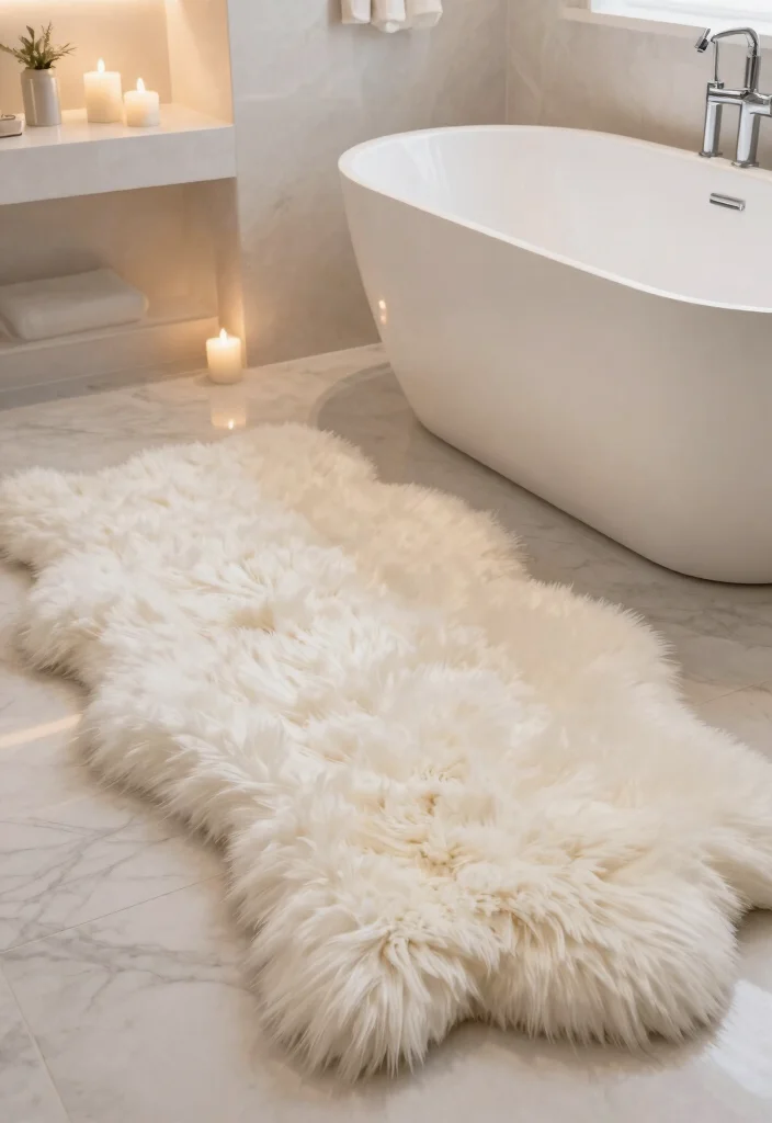 14 Bathroom Rug Ideas That Dry Fast and Stay in Place - 8. Luxurious Faux Fur Rugs 1