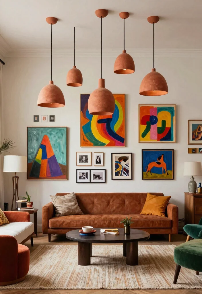 14 Clay Pendant Light Ideas That Add Warmth Without Looking Rustic - 10. Clay Lights with Artistic Displays 1