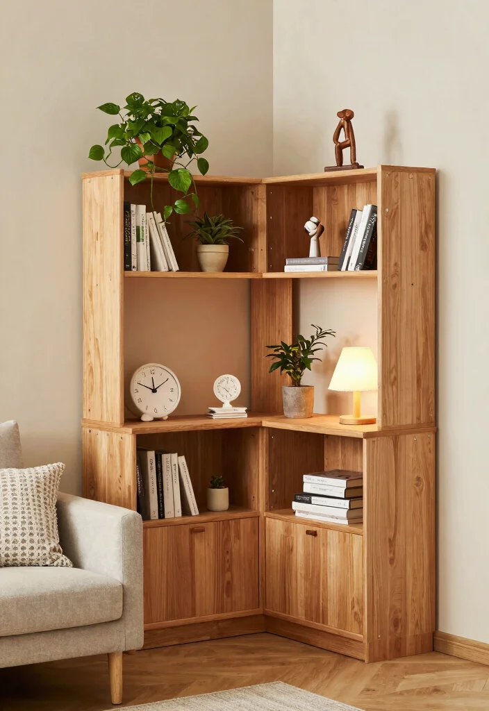 14 Corner Shelf Ideas Living Room Setups That Hide Dead Space - 5. Multi-functional Corner Unit 1